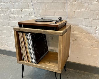 Record player stand, wooden, vinyl storage unit, turntable stand