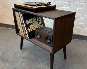 Record player stand, mid century turntable stand, vinyl record storage unit