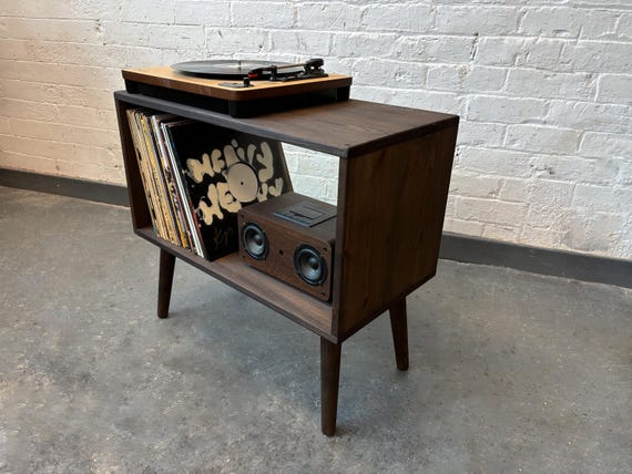 Record player stand, mid century turntable stand, vinyl record storage unit