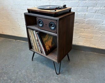 Handcrafted Record Player Stand: Vinyl Record Storage Unit