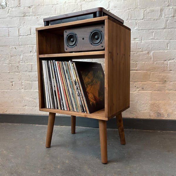 Soporte para tocadiscos con almacenamiento, soporte para tocadiscos, unidad de discos de madera, soporte para discos de vinilo, tocadiscos, amplificador, almacenamiento de alta fidelidad