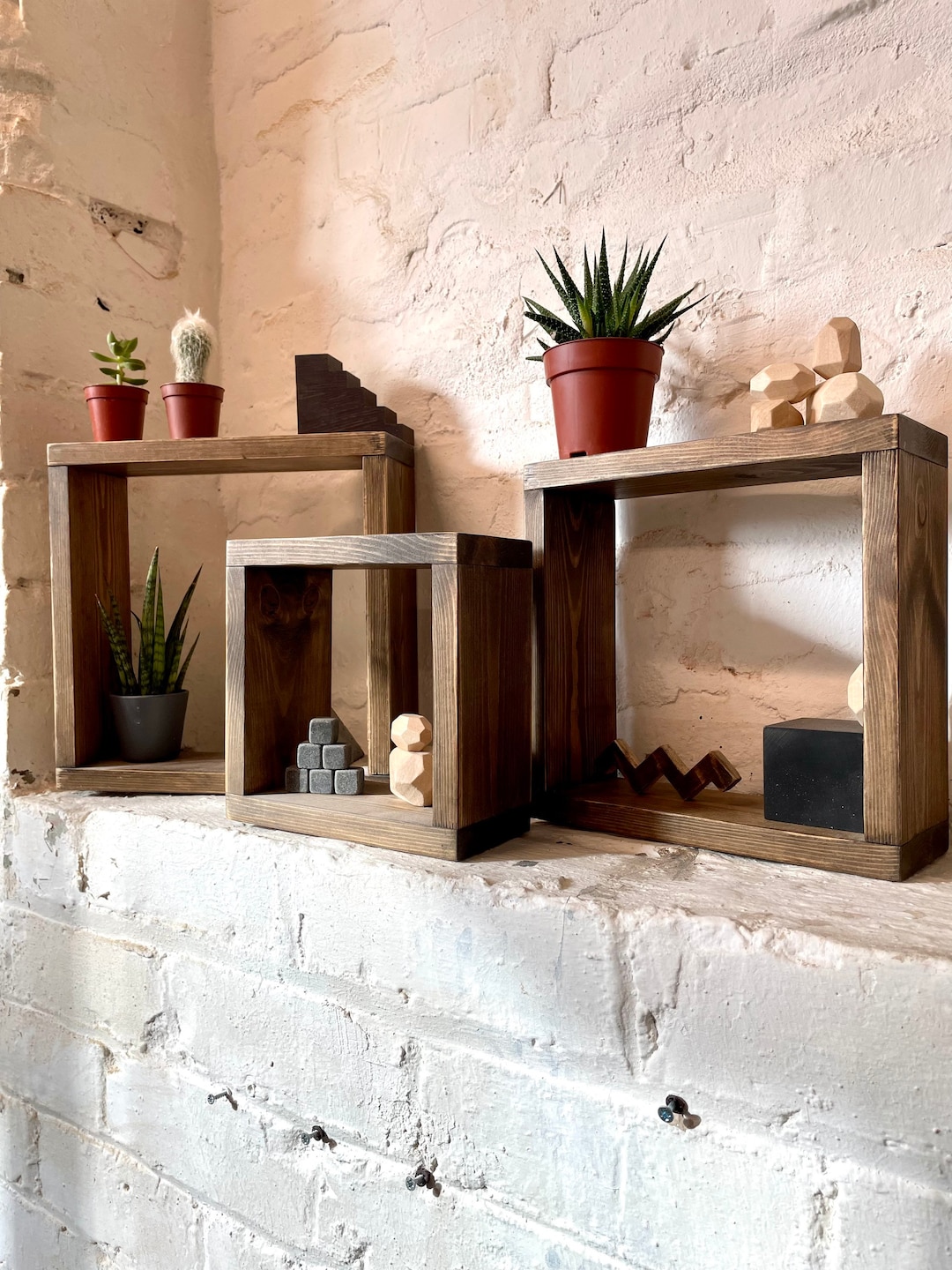 Wooden Cube Shelf, Rustic Box Shelf, Wall Hanging, Square Shelf, Floating Cube Shelf, Plant
