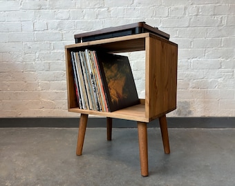 Turntable stand with storage, record player stand, wooden record unit, vinyl record holder, turntable station