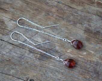 Sterling Silver Garnet Stone Teardrop Threaders