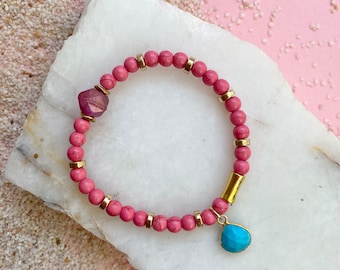 New “Desert Rose” with Turquoise stone Beaded Bracelet.