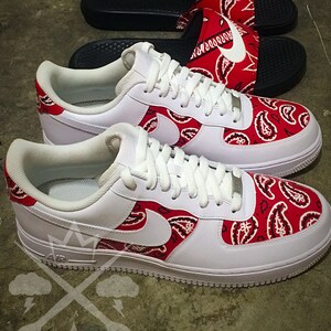 Nike Air Force One 1 Low Custom Red Bandana Men S White Etsy