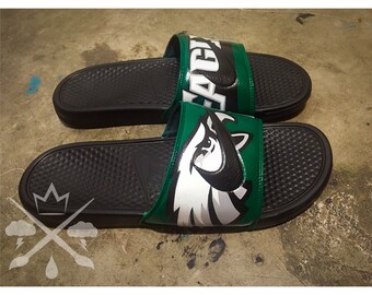 army green nike slides