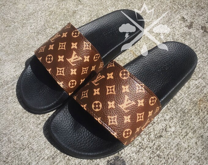 burgundy and gold nike slides