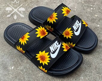 sunflower nike benassi slides