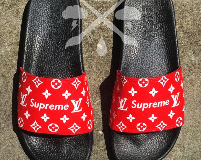red gold nike slides