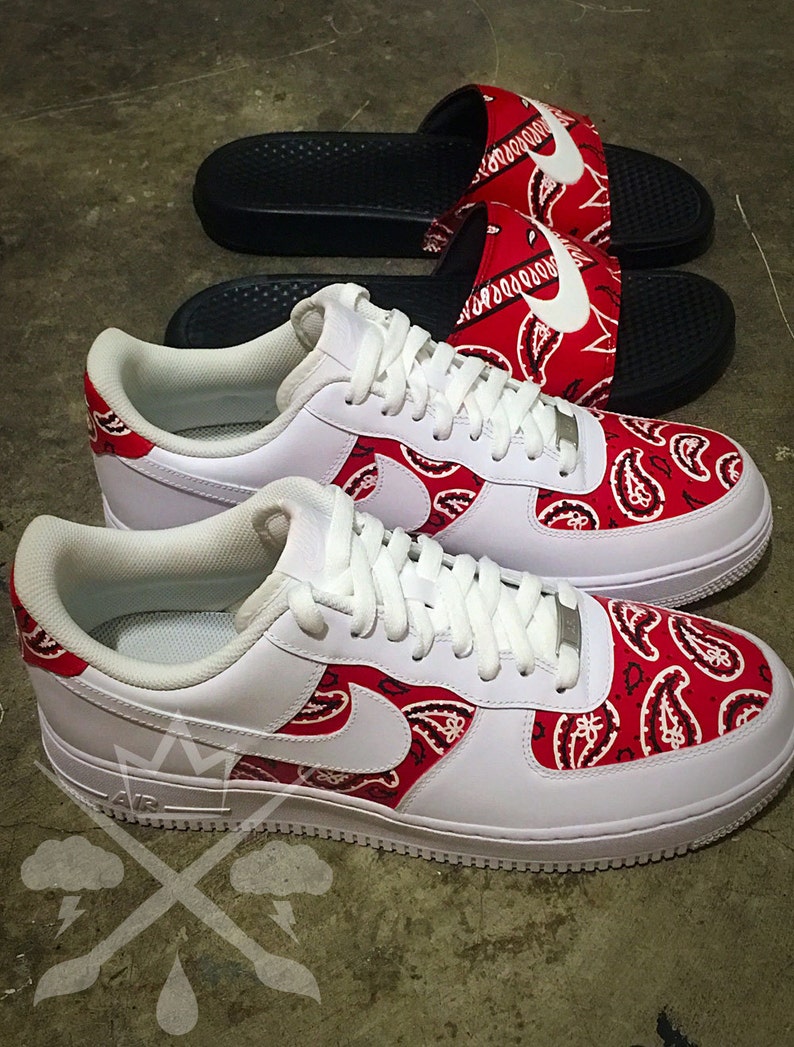 Nike Air Force One 1 Low Custom Red Bandana Men's White | Etsy