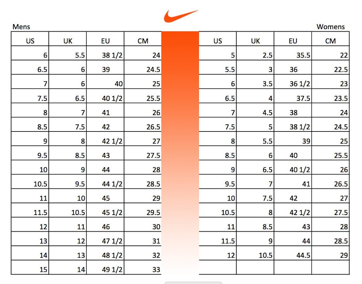 size chart sandal nike benassi