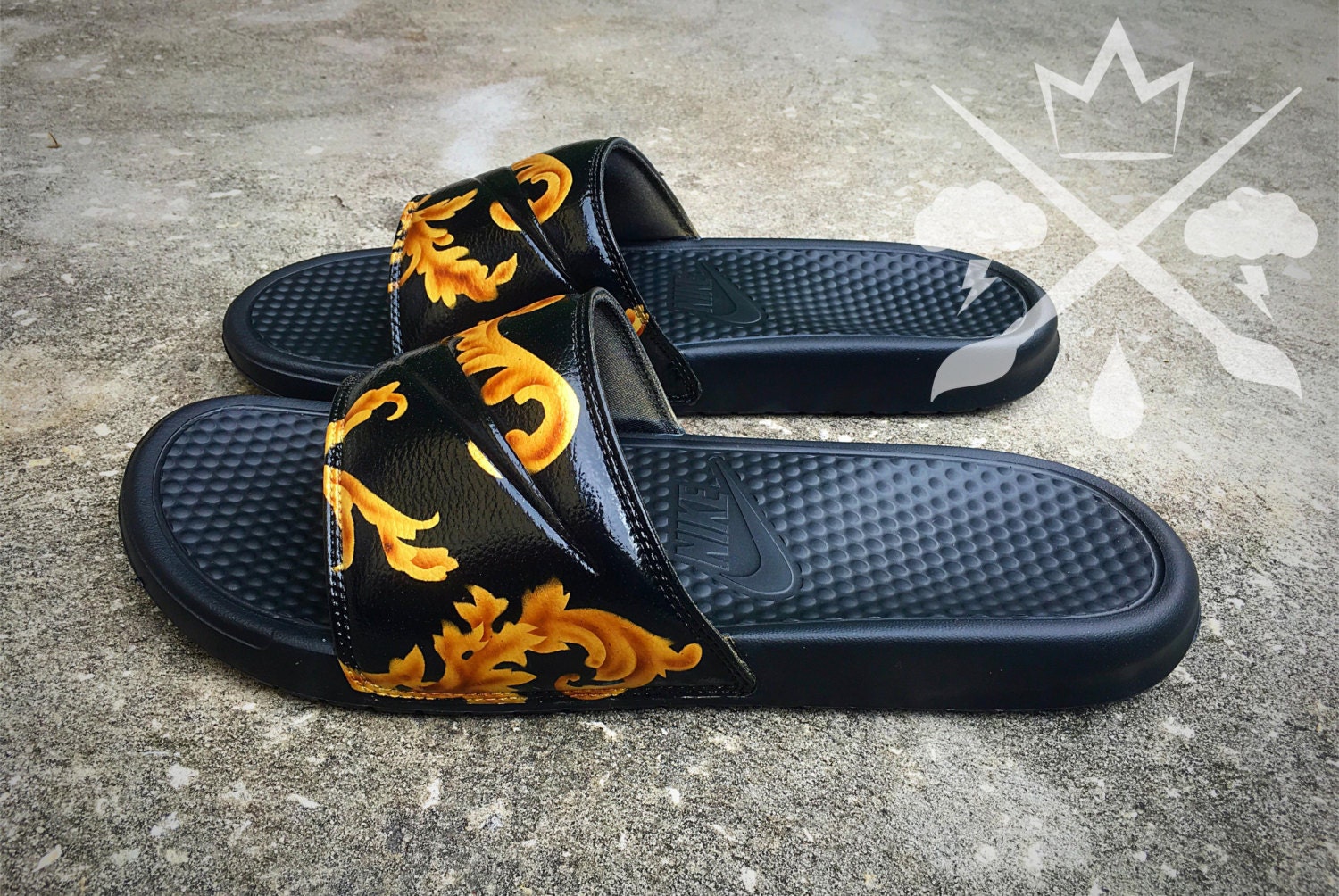 Nike Custom Black Supreme Benassi Swoosh Slide Sandals Flip flops Men's