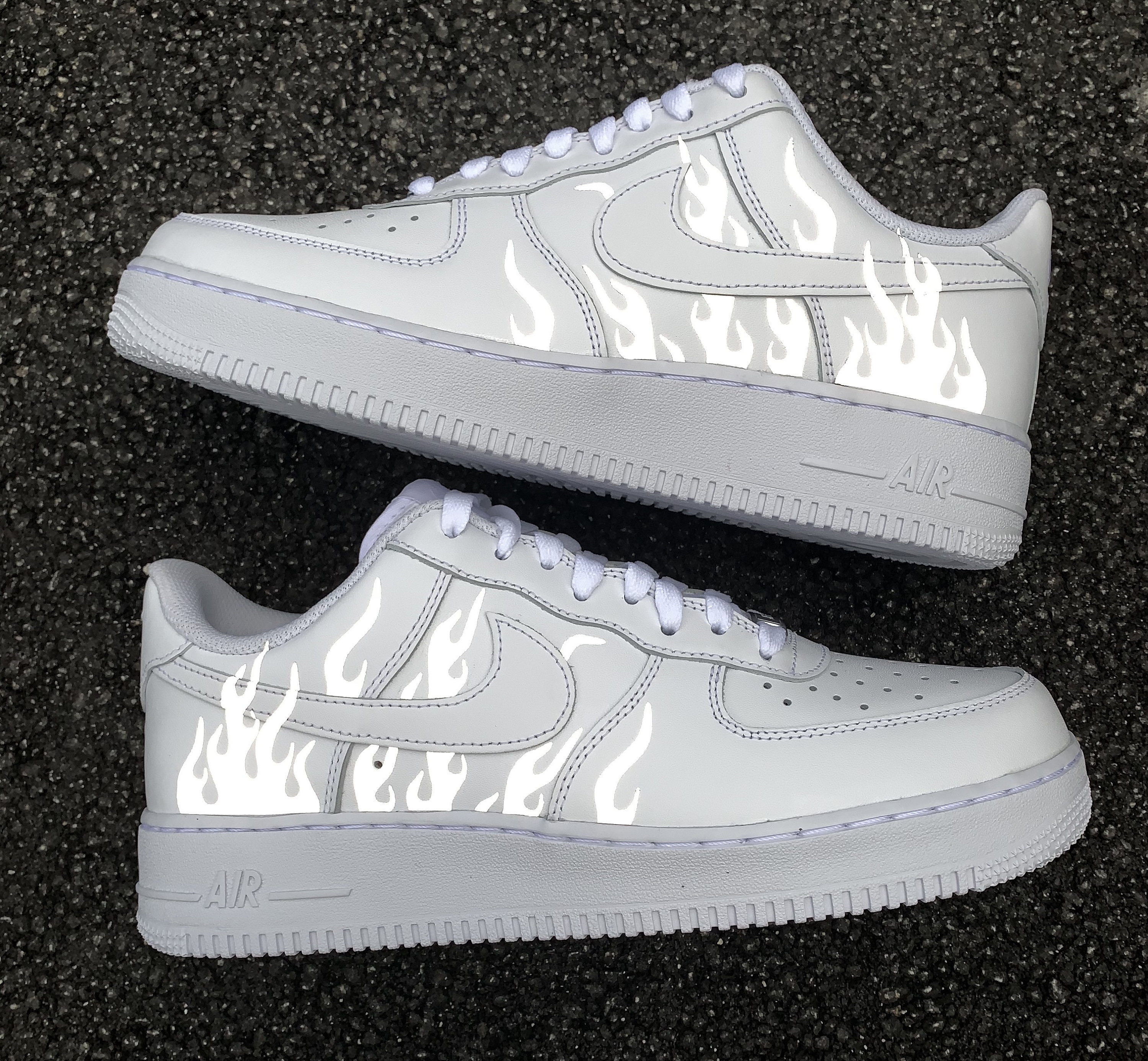 Reflective Flames White Nike Air Force 1 Custom Air Force 1s 