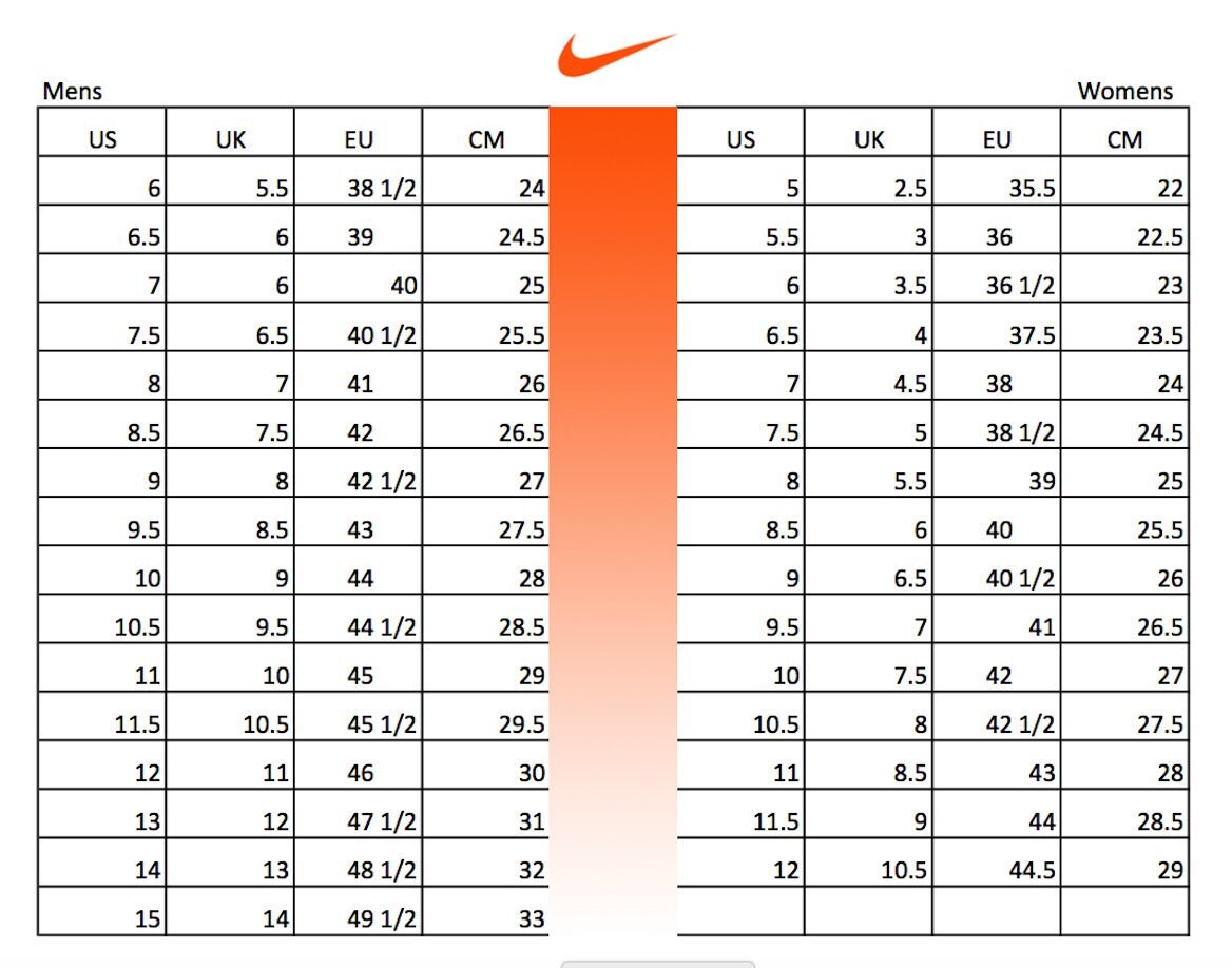 Nike Roshe One Size Chart