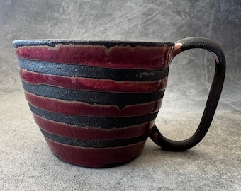 Red and Black Striped Raku Mug