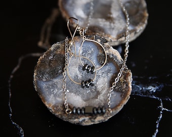 Hematite and Silver Earrings Necklace Set