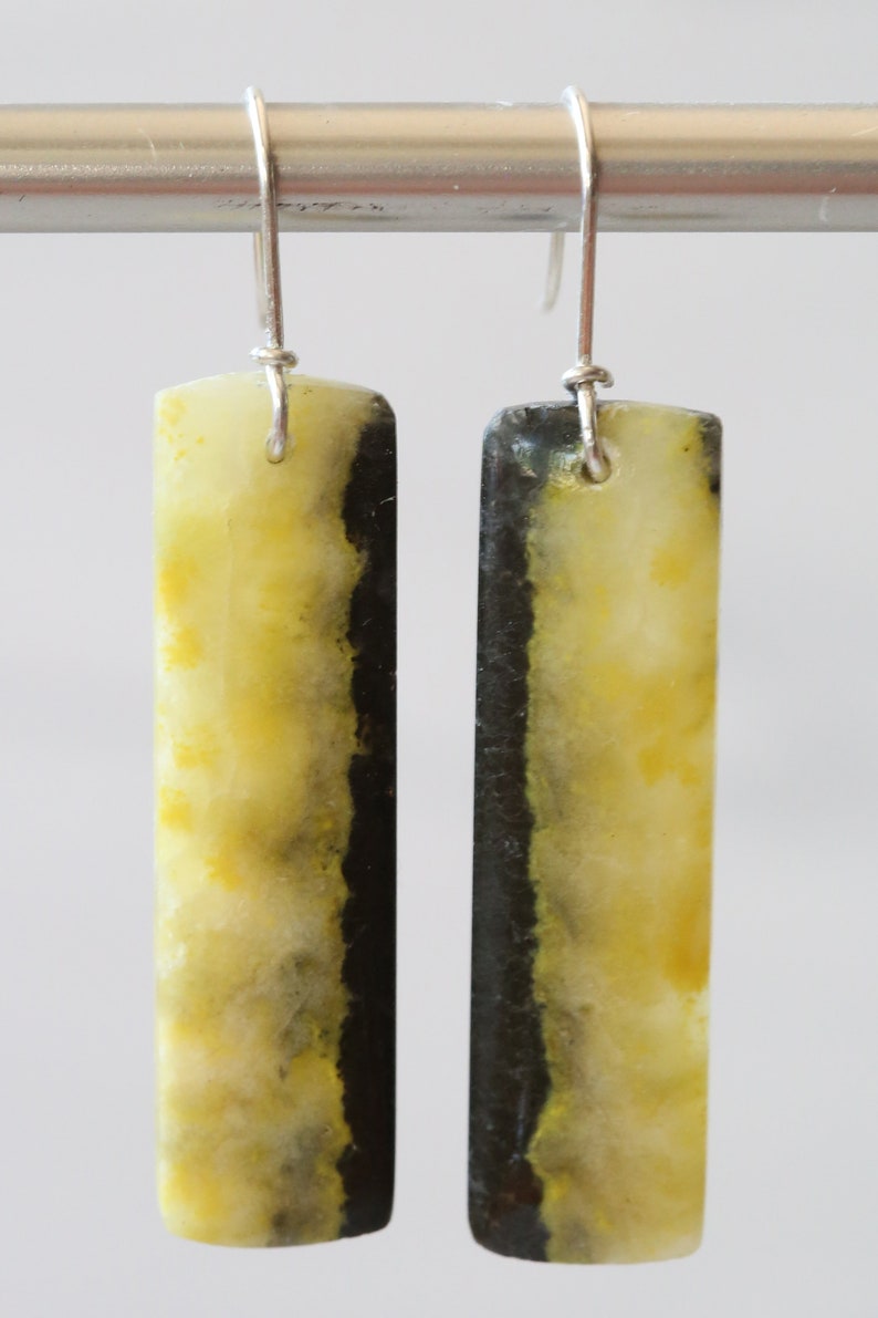 Bumblebee Jasper and Sterling Drop Earrings