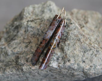 Long Linear Spike Ocean Jasper Earrings with Sterling Silver One of a Kind