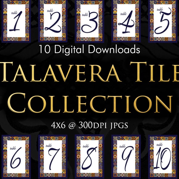 10 Talavera Tile Table Numbers, Weddings, Events, Quinceañera Digital Downloads