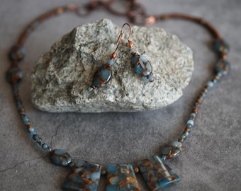 Impression Jasper with Copper Necklace and Earrings Set