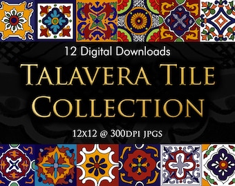 Talavera Tile Digital Paper, Spanish Scrapbook (Digital Download)