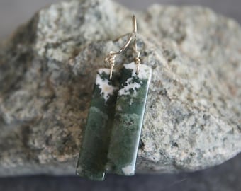 Green Moss Agate and Sterling Earrings
