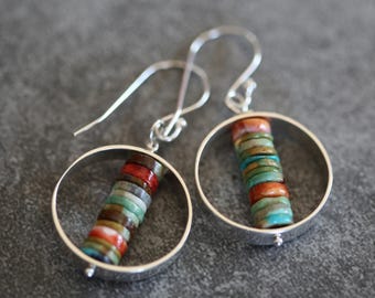 Spiny Oyster and Turquoise Sterling Dangle Earrings Handmade