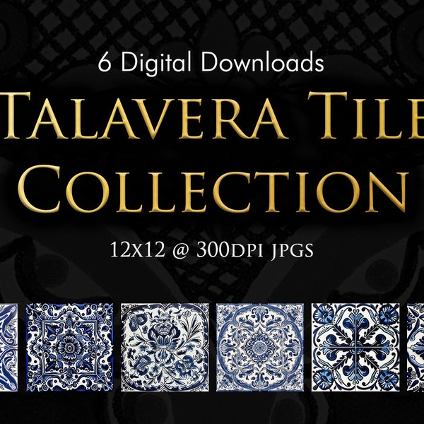 6 Talavera Tile Digital Download, Spanish Tile Scrapbook Paper, Digital Backdrop