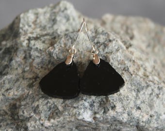 Black Tourmaline Slice Earrings