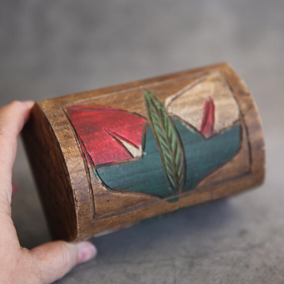 Mexican Hand Carved Calla Lily Wood Box Treasure Chest - Gem