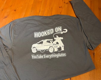 You Tube Everything Auto Autos Men’s Long Sleeve Tee Shirt Gray Hooked On Everything Autos 100% Cotton Sizes Large XL 2X