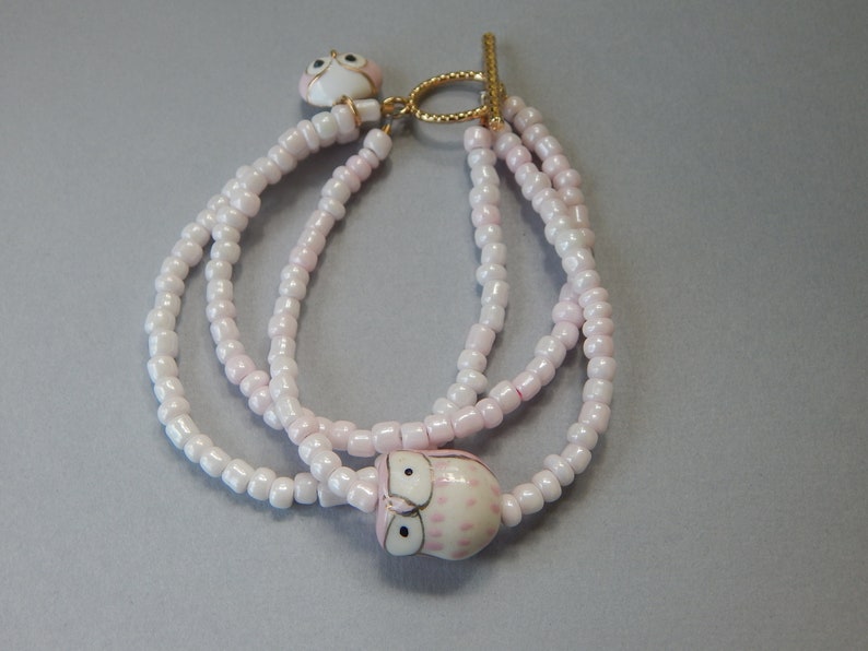 Sweet Pink Owl Beaded Bracelet image 1