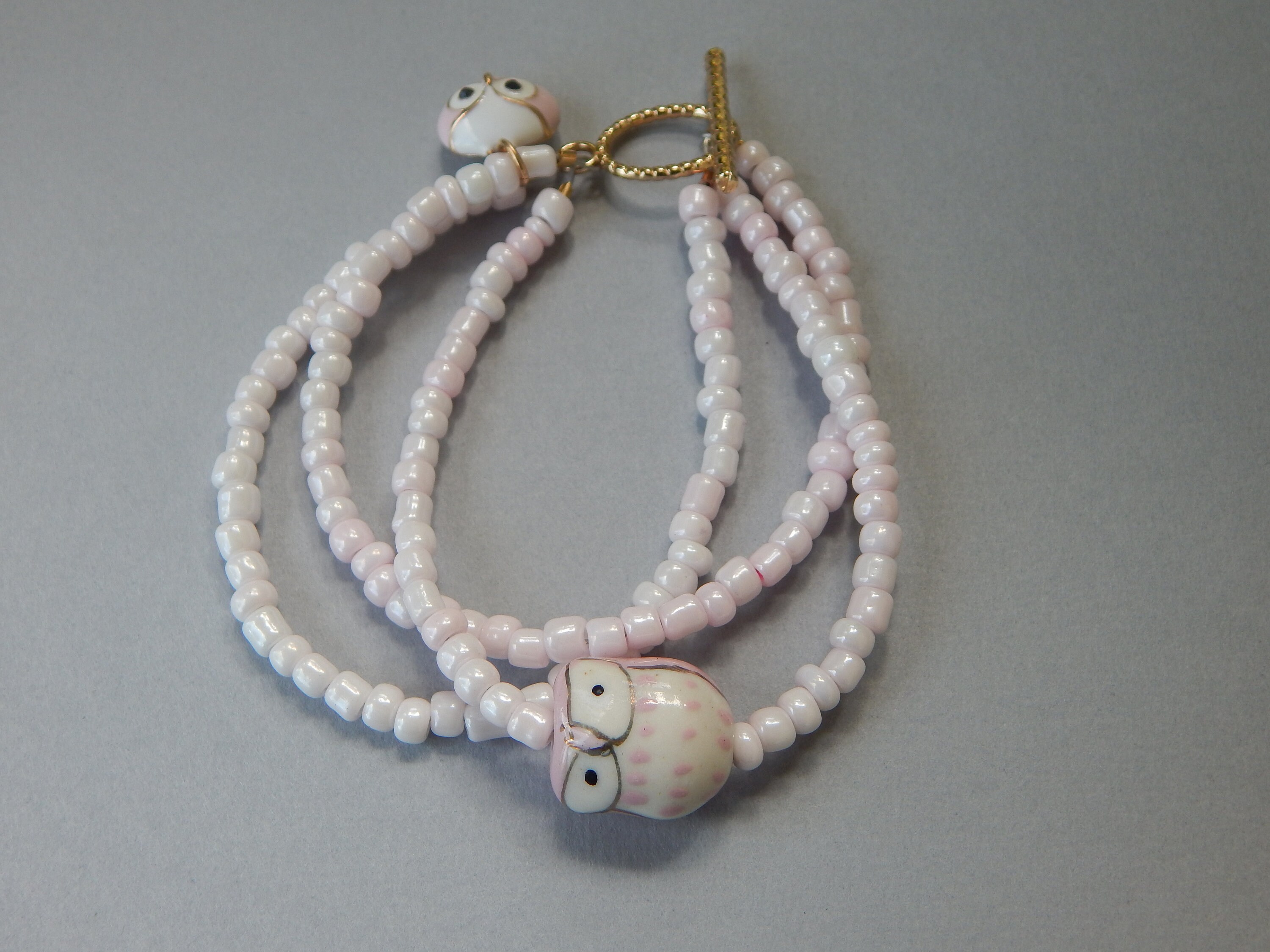Sweet Pink Owl Beaded Bracelet