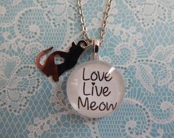 Love, Live, Meow, Pendant Necklace/Cat Lover/Kitten