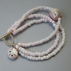 Sweet Pink Owl Beaded Bracelet image 2