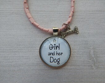 A Girl and her Dog Pink Beaded Necklace/ Dog Lover