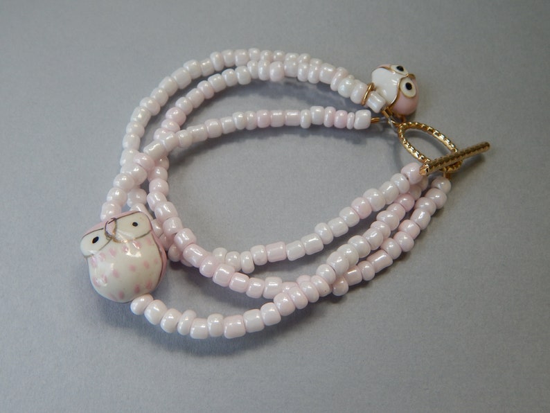 Sweet Pink Owl Beaded Bracelet image 4