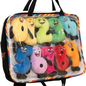 Award-winning manipulative plush set to increase numeracy.  Magnets on both sides encourages magical exploration of multi-digit numbers.
