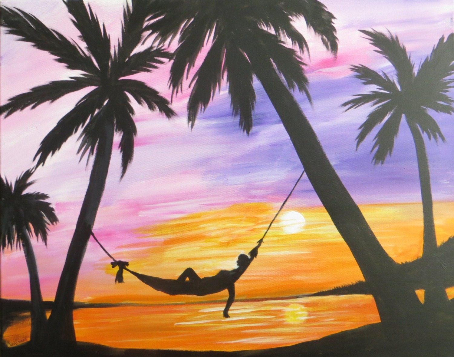 Palm Trees at Sun Set Hammock Painting 16 x 20 Acrylic on Etsy