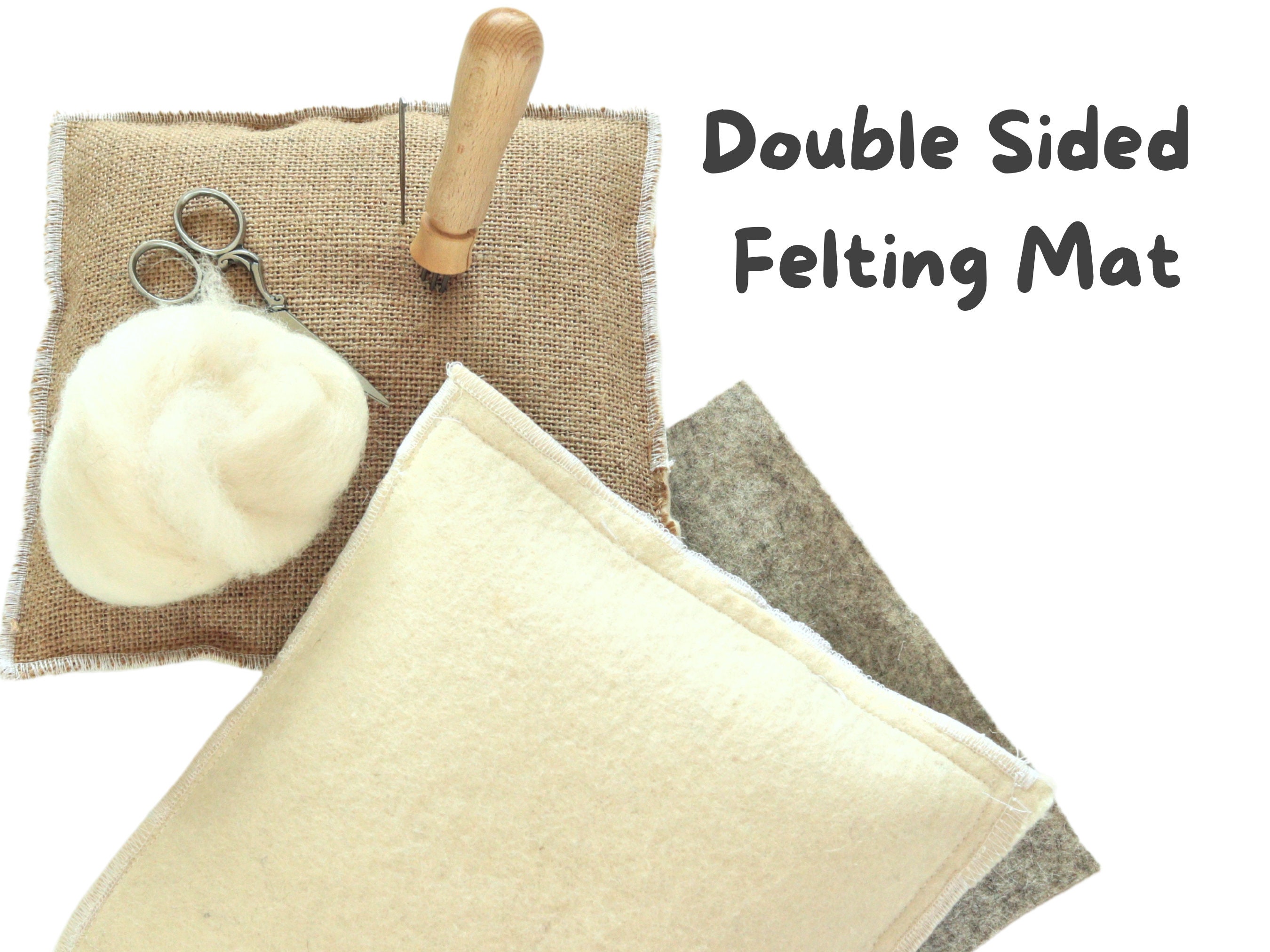 Heidifeathers Needle Felting Handmade Pure Wool Mat, One Side Grey One  White, Large Size, Long Lasting 