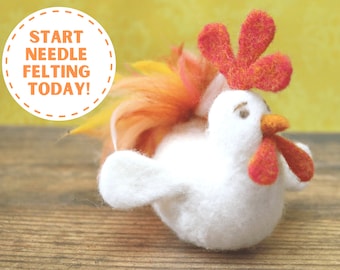 Chicken needle felting pattern beginners and improvers, Spring and Easter craft ideas, DIY Spring and Easter decorations, No sew crafts