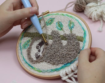 Sloth punch needle pattern for beginners instant download - Punch needle PDF - Punch needle embroidery - Sloth decor