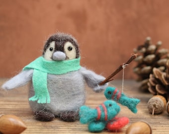 Patrón de fieltro de aguja de pingüino – Patrón de manualidades navideñas fácil - Patrón de fieltro de aguja de Navidad - Manualidades navideñas - Manualidades para niños