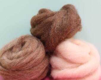 Carded slivers needle felting wool - Carded wool bundle skin tones for people, fairies, animals and more - Natural needle felting wool