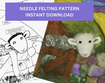 Needle Felting Picture Template: Sheep Design (Instant Download)