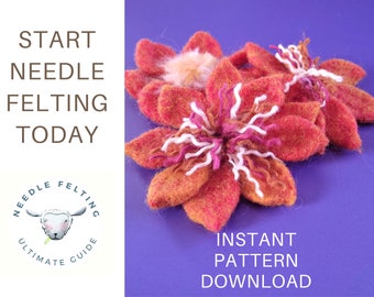 Flower needle felting pattern, Easter and Spring DIY craft ideas, Lovely handmade gift for her