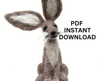 Hare needle felting pattern plus video tutorials, Instantly download and start making today, Great project for complete beginners
