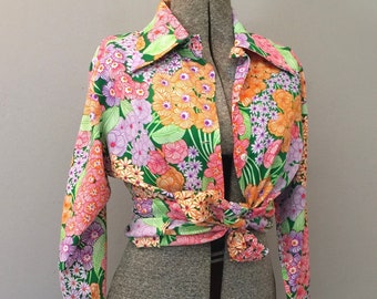 Vintage 70\u2019s blouse women\u2019s xxl purple yellow floral print