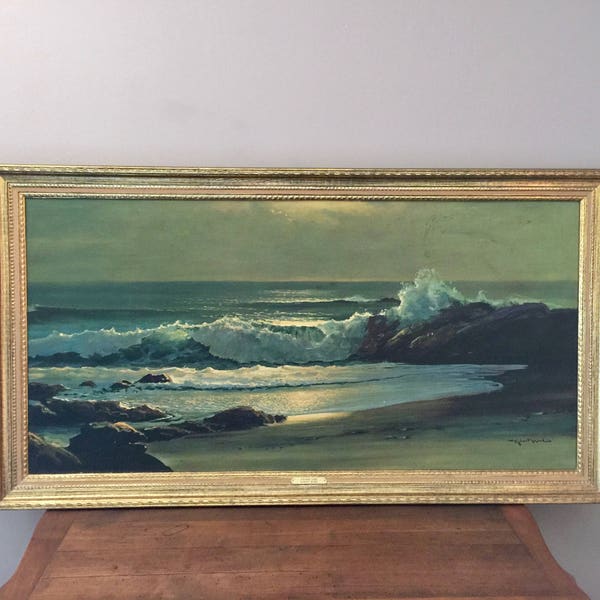 Ocean Painting Extra Large Ocean Print Frame Sea Nautical Art Beach Decor Ocean Waves Sunrise Surf Mid Century Gold Robert Wood